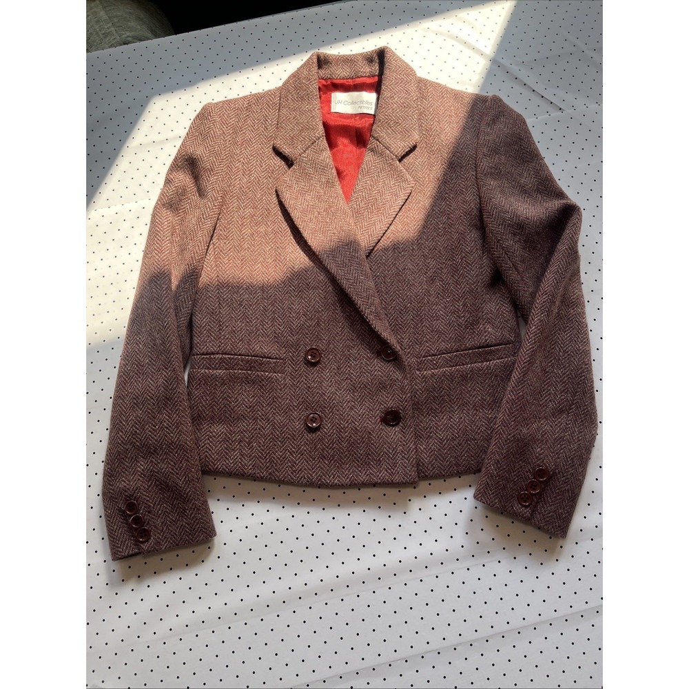 Vintage Jh Collectibles Petites Wool Mohair Herringbone Cropped Blazer Usa 4 View 4